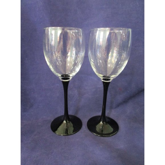 Black Stem Claret Wine Glasses A Pair Cristal DArques Domino Signature France EU - Picture 4 of 16